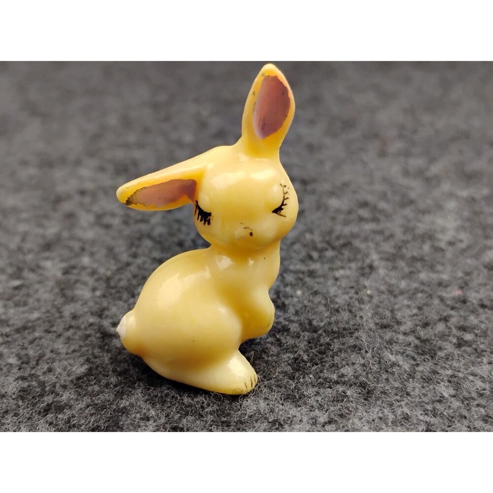 Vintage Small Hard Plastic Rabbit One ear Folded Down Figure Miniature